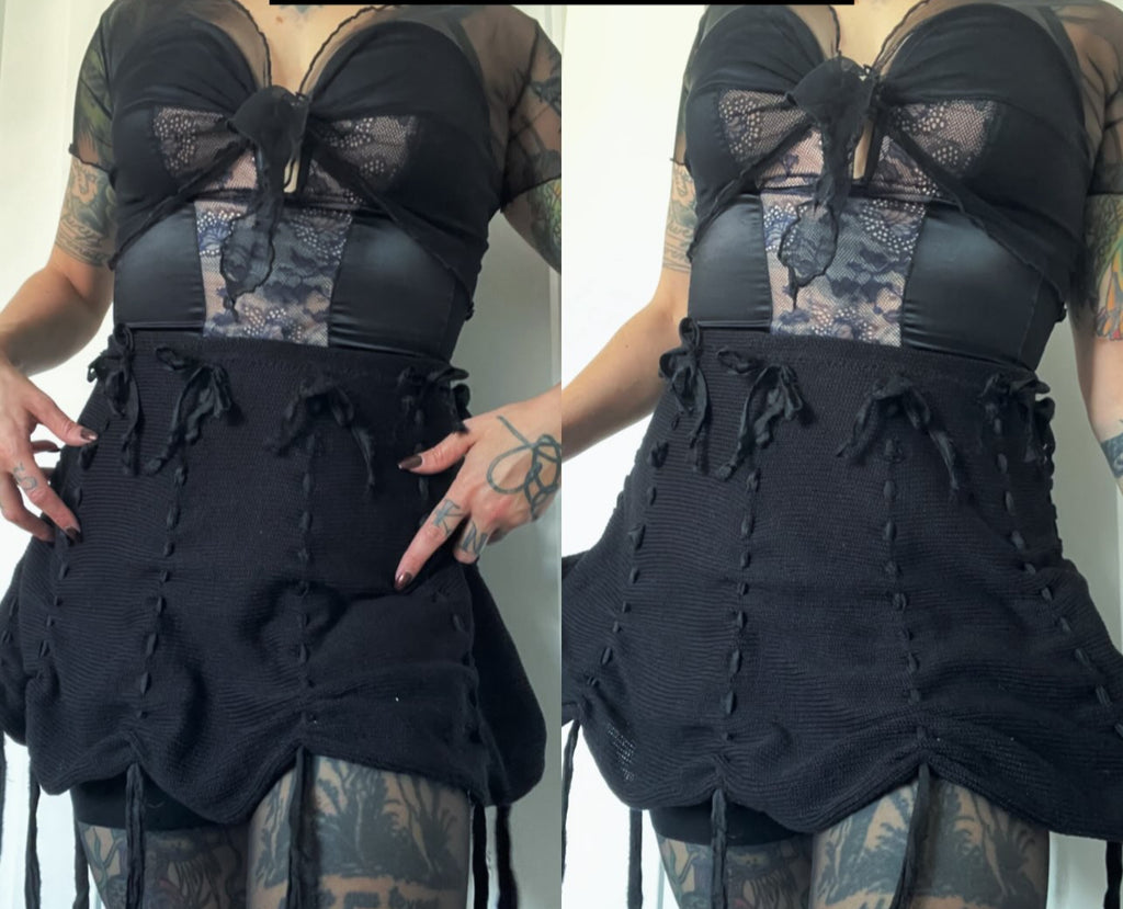 OOAK FLARE MINI SKIRT WITH SILK BOWS