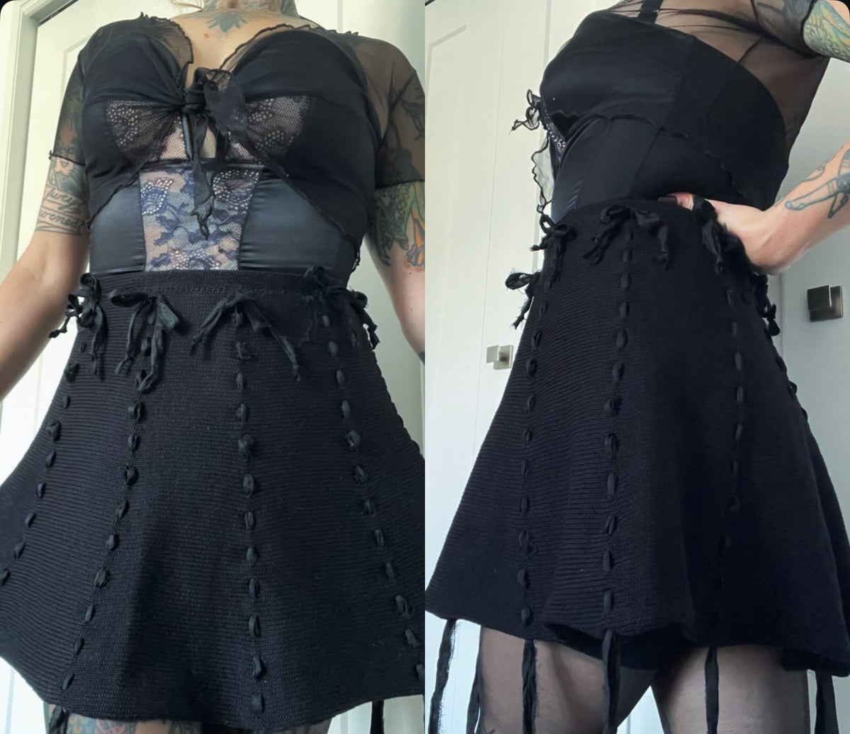 OOAK FLARE MINI SKIRT WITH SILK BOWS